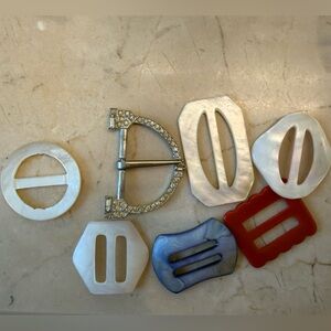 Vintage Art Deco Style Women's scarf Belt Buckle Set - Red, Cream, Blue